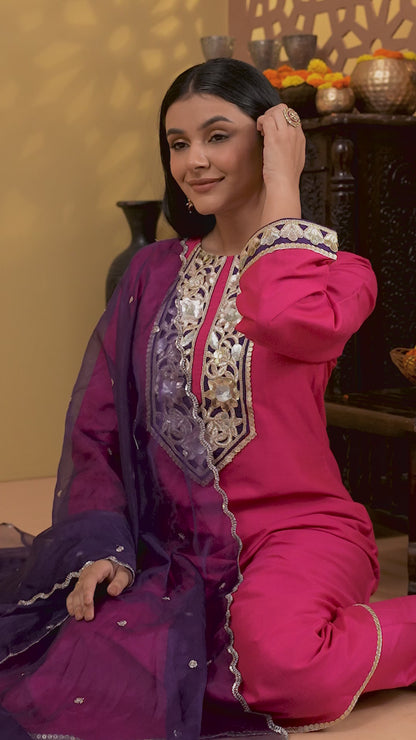 Jashn Magenta Pink Embroidered Suit Set