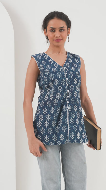 Heer Indigo Dabu Sleeveless tunic