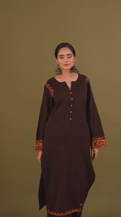 Utsaah Umber Mustard Aari Embroidery Kurta Set