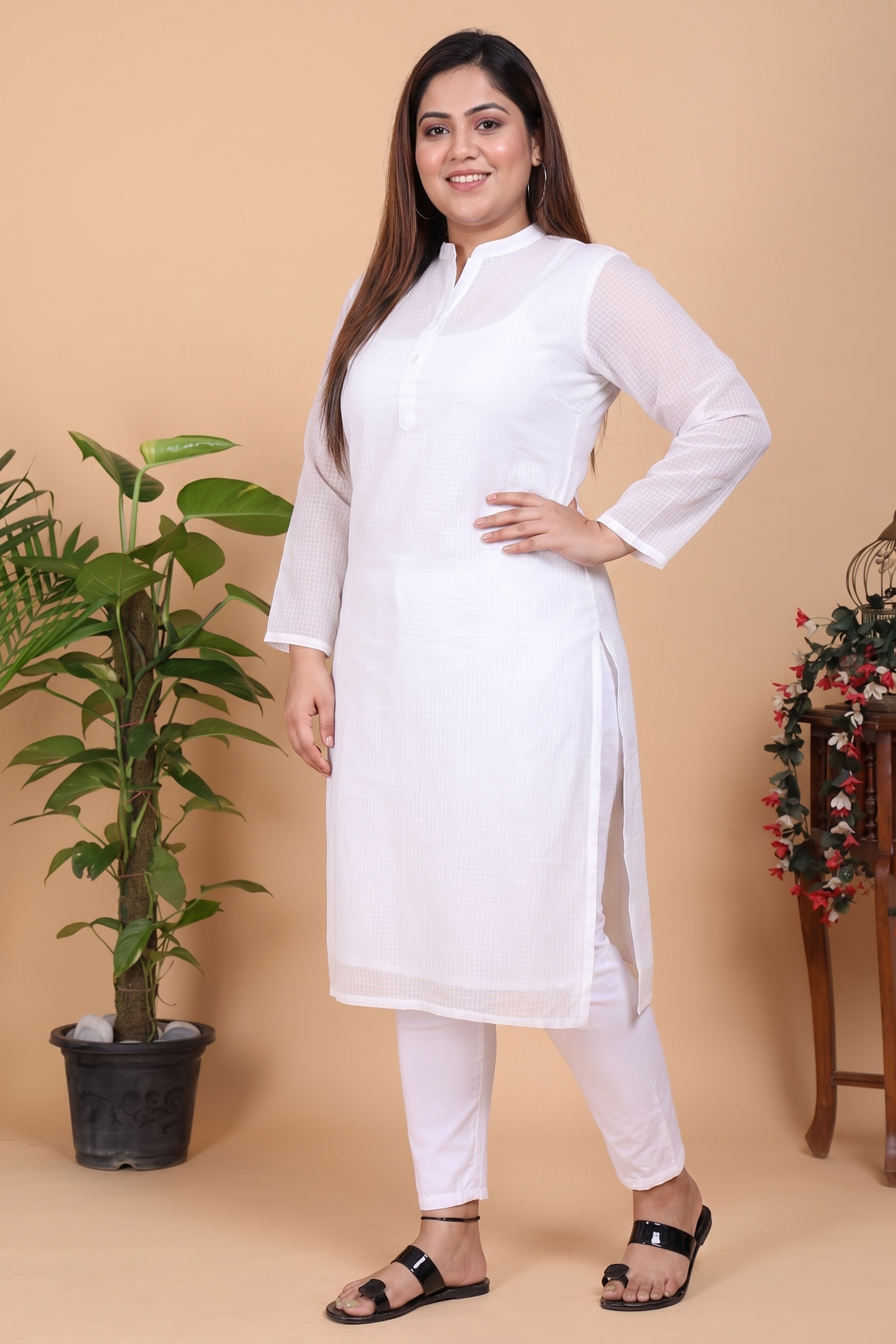 Aseel Flawless White Kota Kurta With Pant